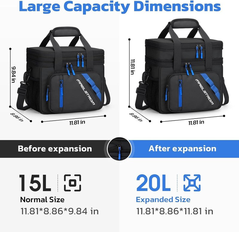 20L Expandable Double Deck Insulated Lunch Bag Black Cooler1