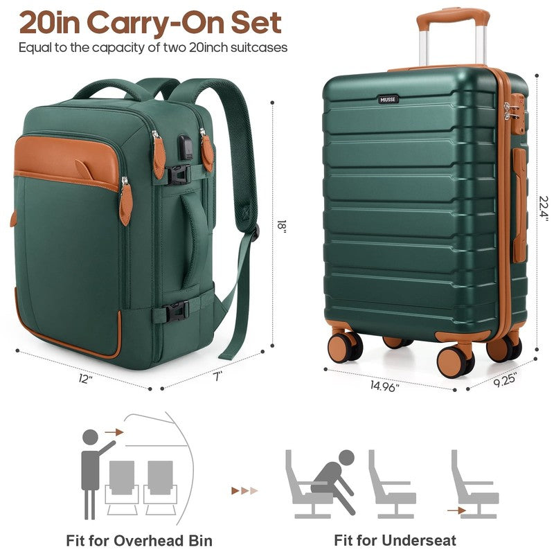 Carry on Luggage Set 3 Piece Hard Shell Luggage Sets with YKK Zipper Spinner Whe6