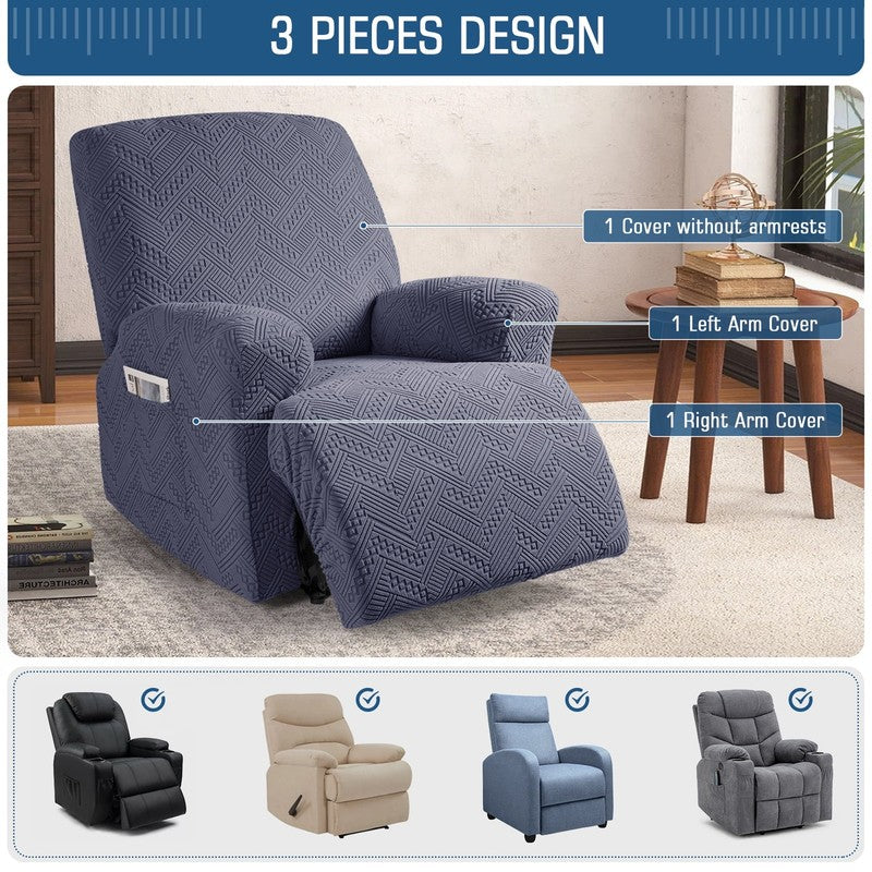 3-Piece Recliner Chair Cover Dark Gray Stretch Slipcover with Pocket2