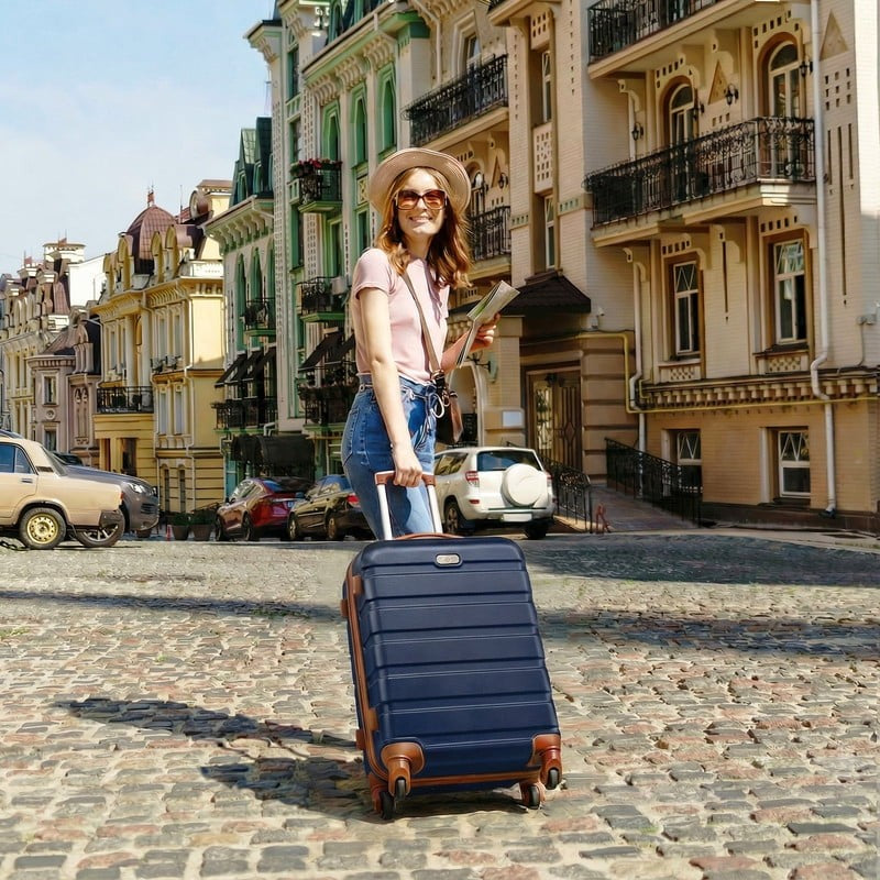4 Piece Luggage Set Hardside ABS Carry On 14 20 Inch Expandable Navy Blue Tan1