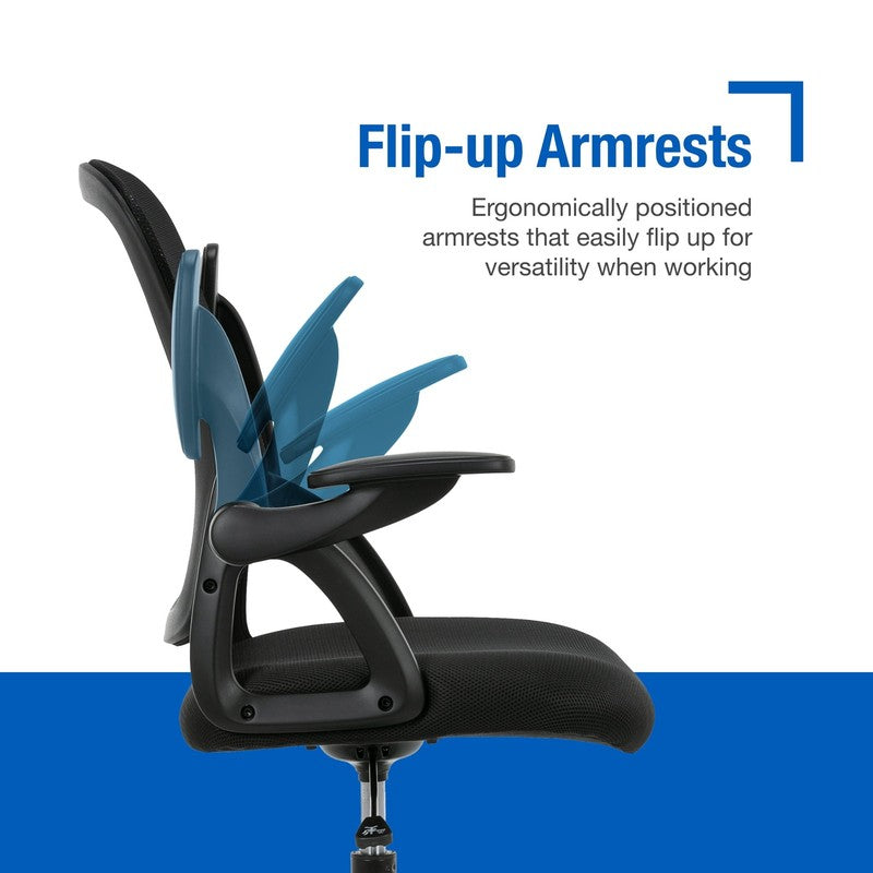Ergonomic Mesh Back Office Chair with Flip up Arms for Adults, Black Fabric, 2755