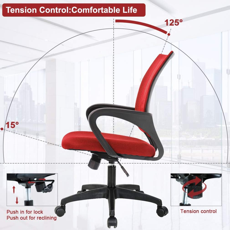 Ergonomic Office Chair Red Mid-Back Swivel Desk Chair Adjustable Height6