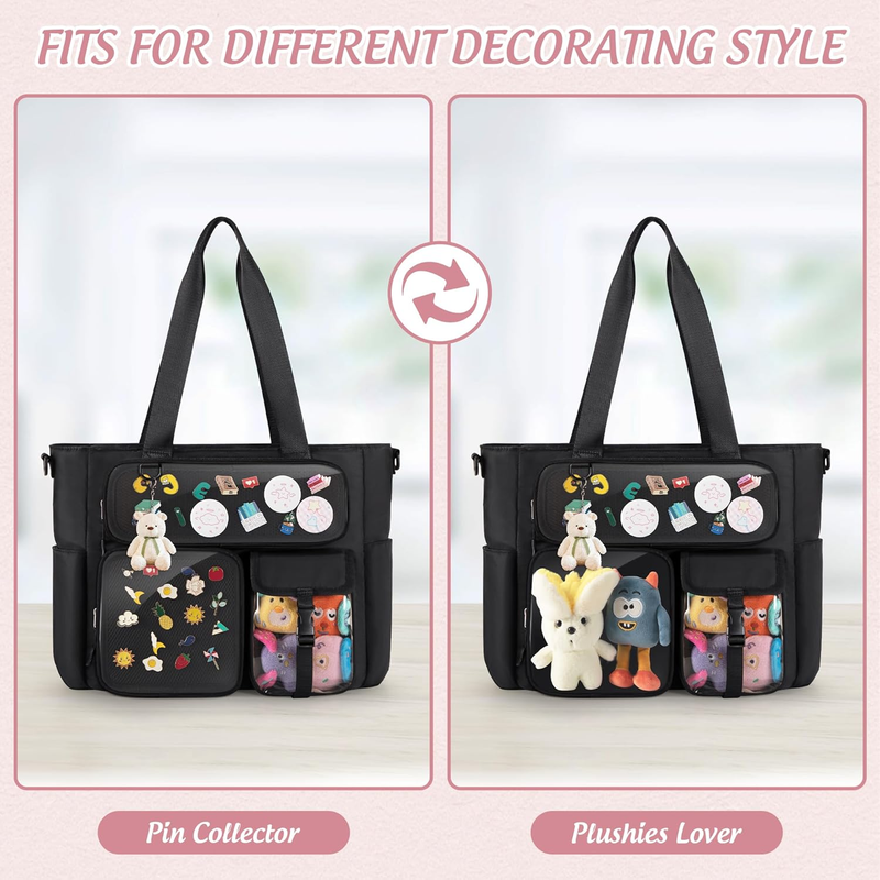 Large Ita Bag with 3 Pockets & 2 Inserts, Kawaii Ita Tote Pin Display Bag for An4