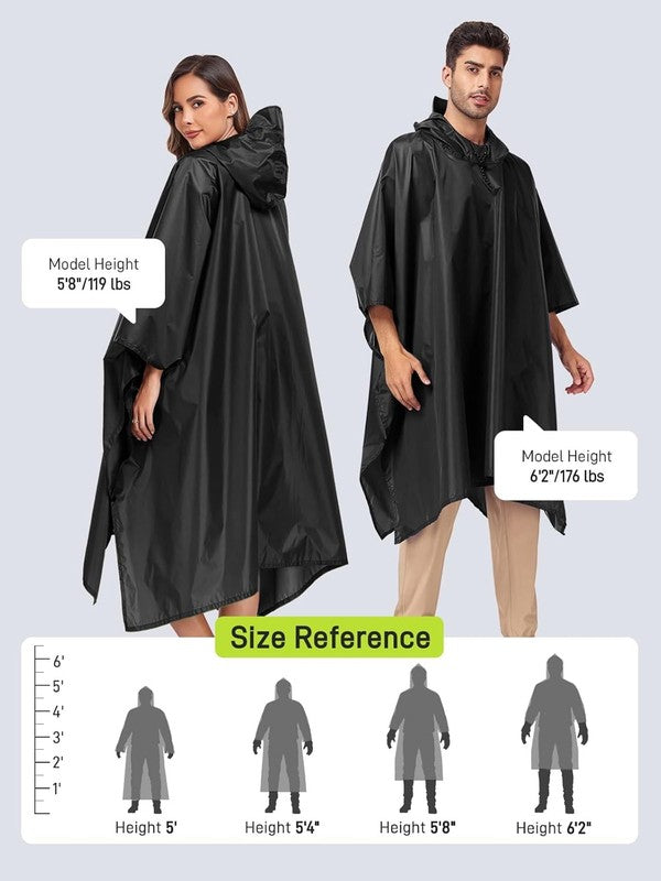 Hooded Rain Poncho Waterproof Raincoat Jacket for Men Women Adults1