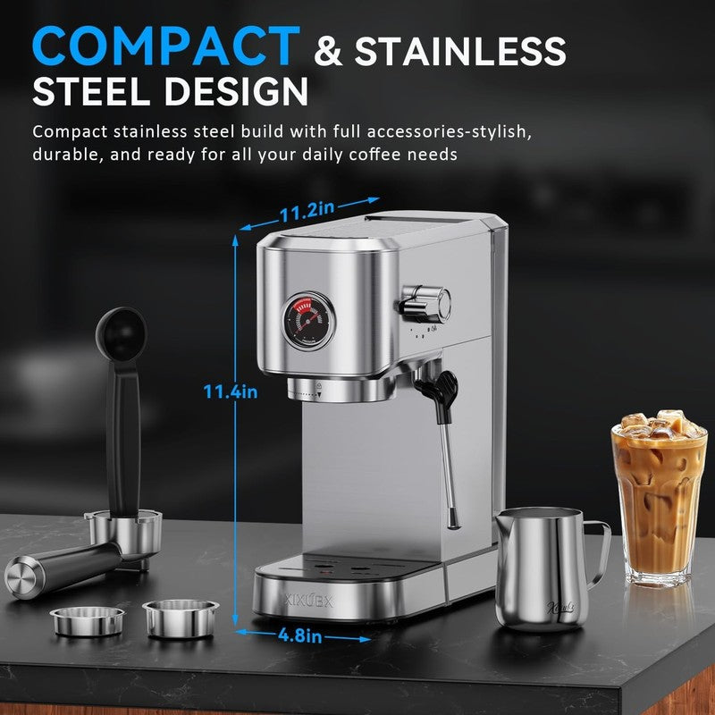 20 Bar Espresso Machine with Milk Frother 42oz Silver Stainless Steel5