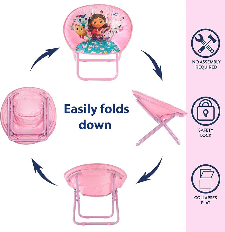 Gabbys Dollhouse 19” Toddler Saucer Chair Folding Kids Seat Cushion 3+4