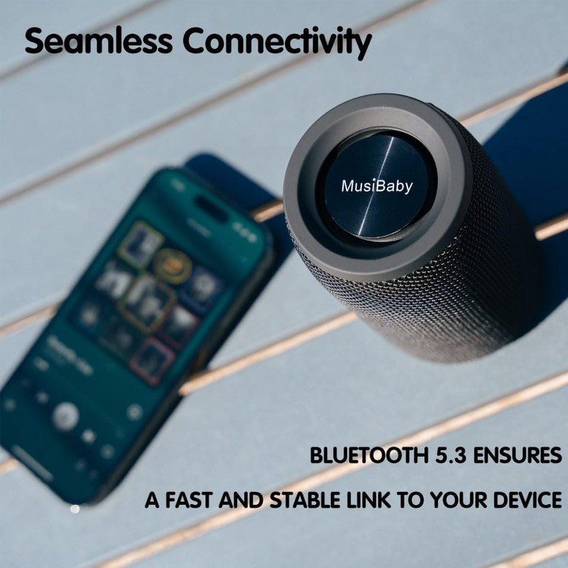 Musibaby 24H Bluetooth Speaker, Waterproof, Dual Pairing, Deep Bass, Black6