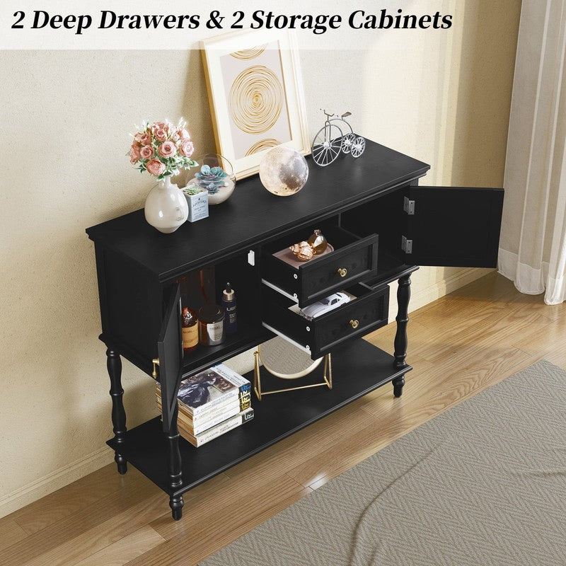 42” Farmhouse Modern Console Table Entryway w/ Storage Shelf Black1