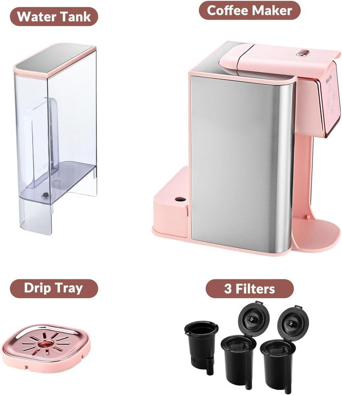 Pink 3 in 1 Single Serve Coffee Maker Capsule & Ground 6 10oz 50oz Tank6