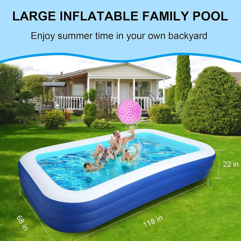 Inflatable Pool for Kids and Adults, 118" X 68" X 22" Oversized Thickened Family2