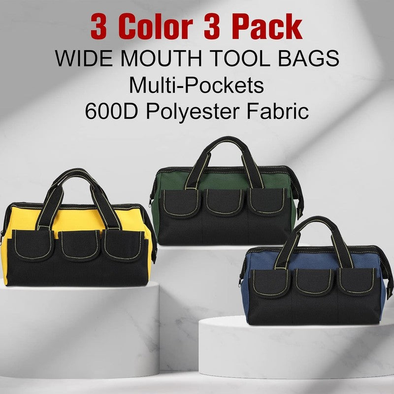 Sanwuta 3 Pack Tool Bag 16" Waterproof Hard Bottom Heavy Duty Tote2