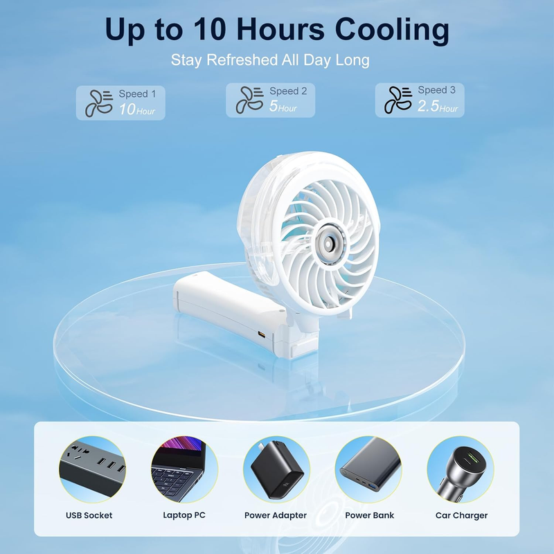 Portable Misting Fan USB Rechargeable Handheld Mini Cooling Fan White8