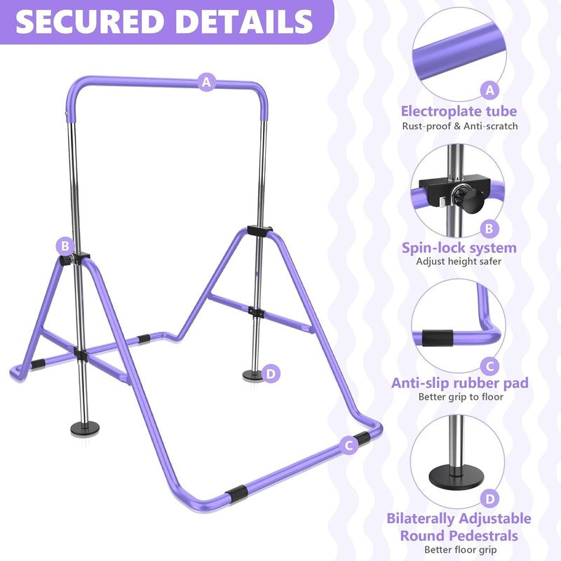 Foldable Kids Gymnastics Bar w/ Mat Adjustable Horizontal Gymnastics Equipment2