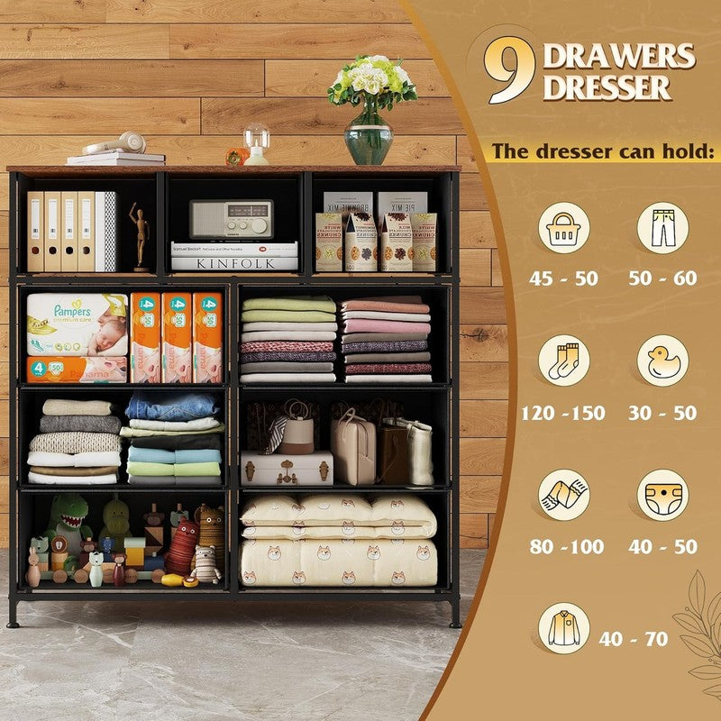 9 Drawer Dresser, Fabric Storage Tower for Bedroom, Hallway, Closet, Tall Chest 4