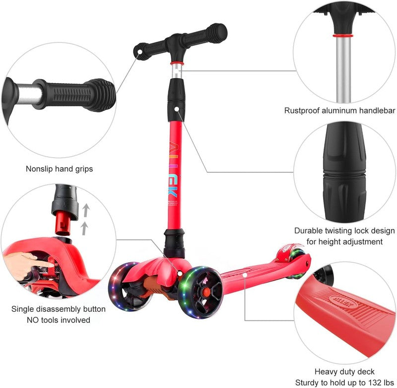 Kick Scooter B02 Lean 'N Glide Wide PU Light Up Wheels 4 Heights Red1