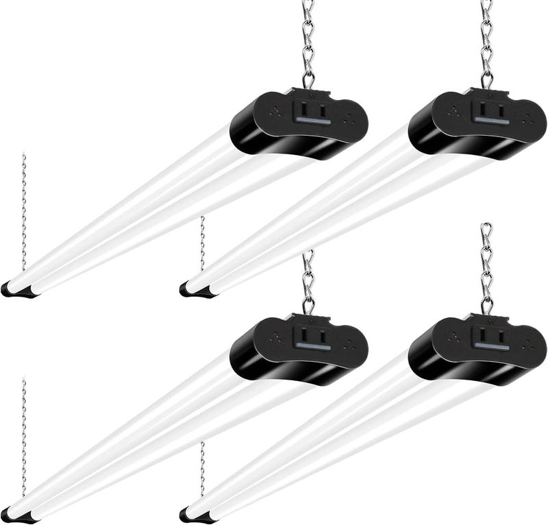 4 Pack 4FT Linkable LED Shop Lights, 42W, 4400Lm, 5000K Daylight, Black0