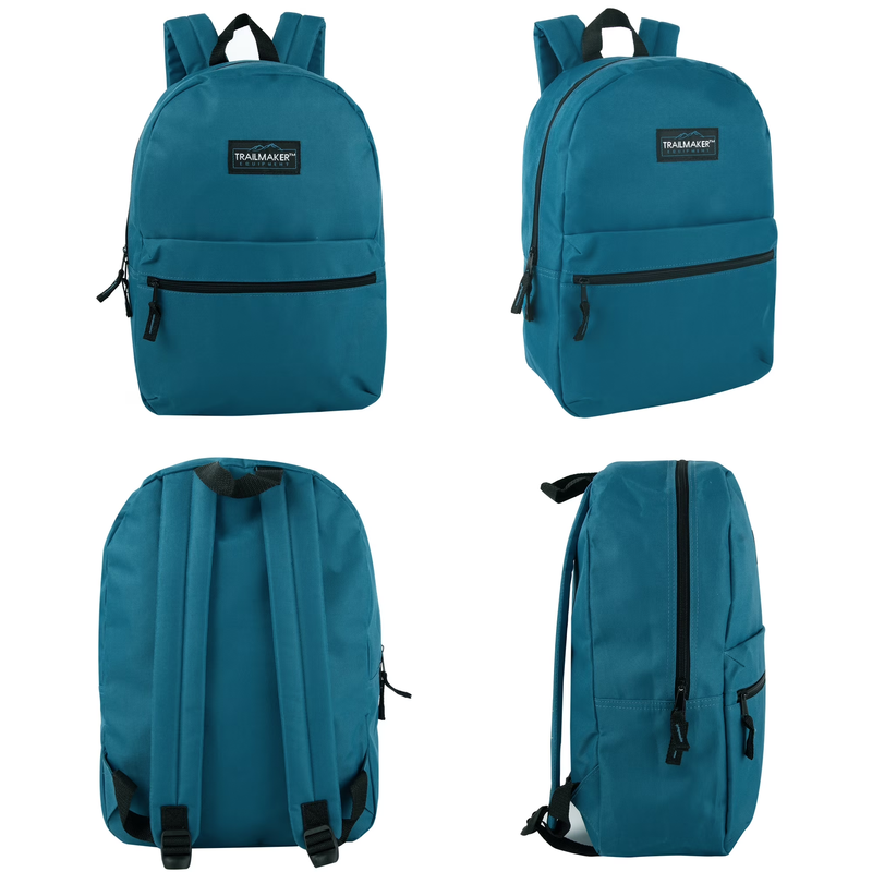 17" Solid Color Backpack Ocean Blue Work Office Travel Bag4