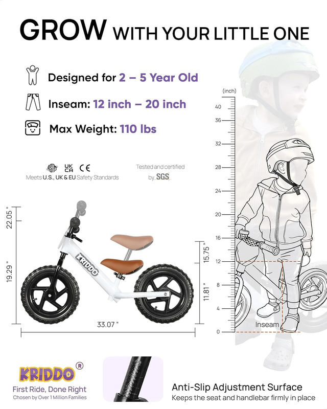 Toddler Balance Bike 12 Inch 2-5 Years Push Bike Custom Plate White Kids2