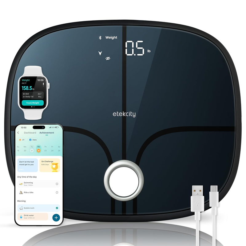 Smart Body Weight Scale BMI Body Fat Muscle Mass Bluetooth 13 Metrics Black0
