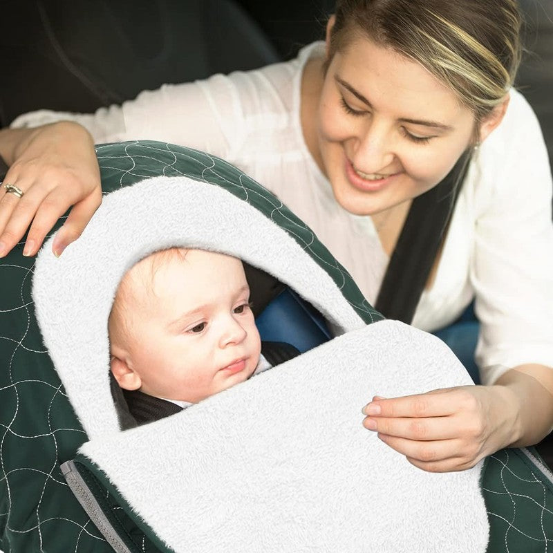 Winter Baby Car Seat Cover, Plush Fleece Canopy for Infants, Dark Green5