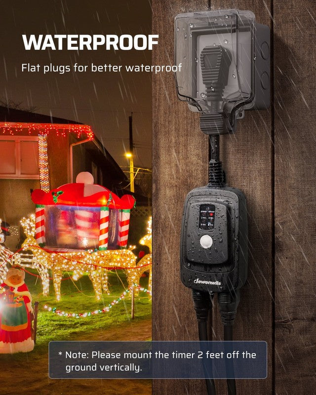 Outdoor Light Sensor Timer w/ Remote, 2 Outlets, 100FT Range, Waterproof Plug in4