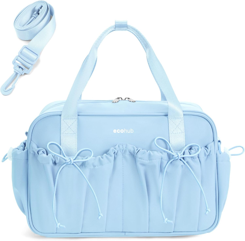Small Gym Bag Women Mini Duffle Wet Compartment Bowknot Yoga Tote Light Blue0