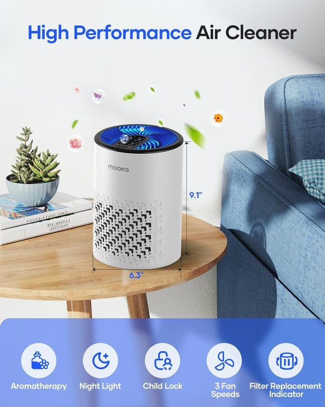 Air Purifier for Bedroom Home Pets w/ Fragrance Sponge Smoke Dust Odor White6