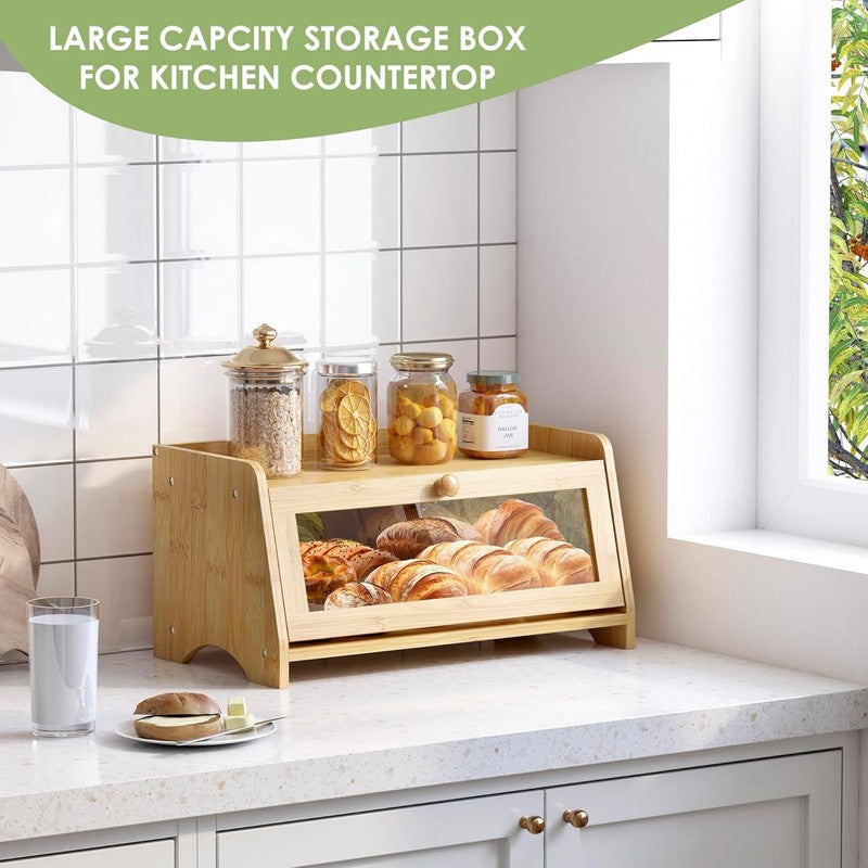 Bamboo Bread Box Large Wooden Farmhouse Bread Storage with Window3