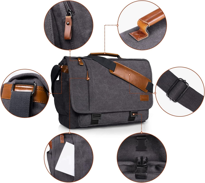Men's Messenger Bag 17 17.3" Laptop Water Resistant Canvas Shoulder Bag Grey5
