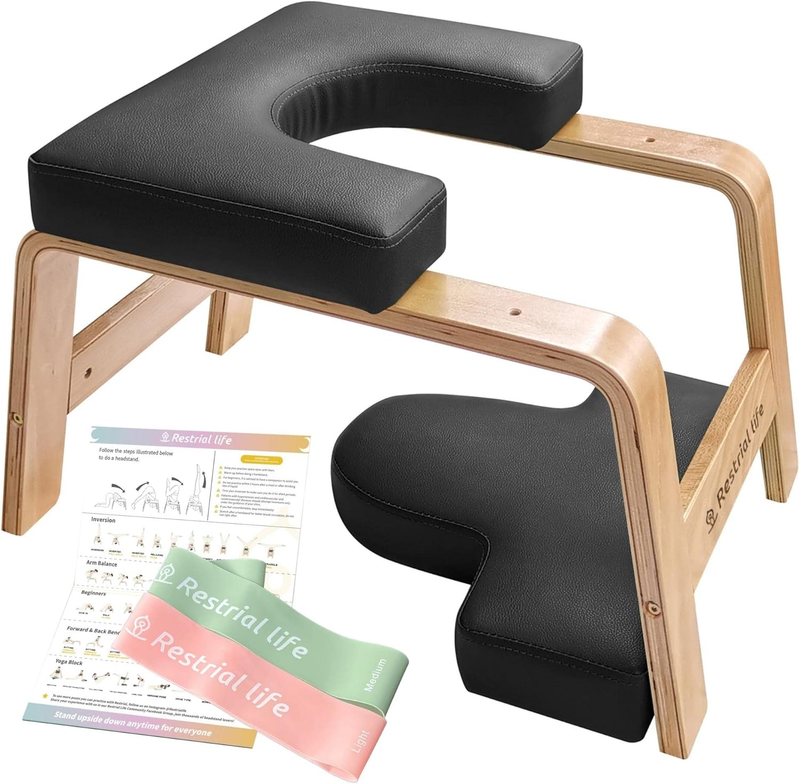 Yoga Headstand Bench Chair Wood PU Pad Inversion Fitness Stand Gym Home10