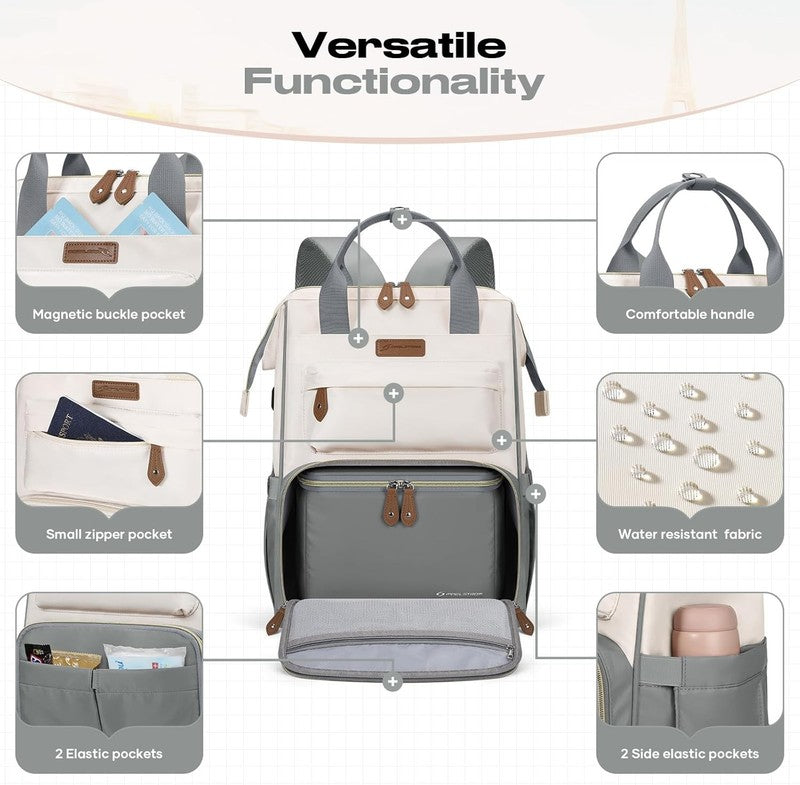 Travel Laptop Backpack 15.6 17.3" Nurse Work Bag w/ Lunch Box Gray Beige6