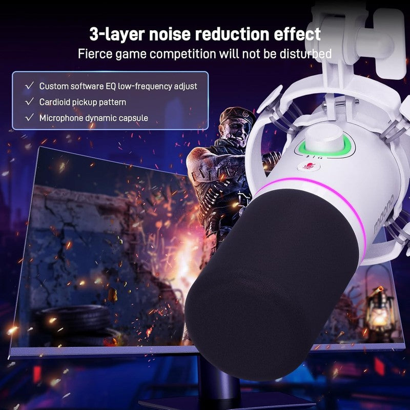 Dynamic RGB Microphone Kit XLR/USB with Boom Arm Mute Gain Control White4
