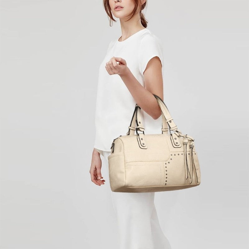 Women Soft Vegan Leather Barrel Bags Large Top Handle Totes Satchel Handbags Sho1