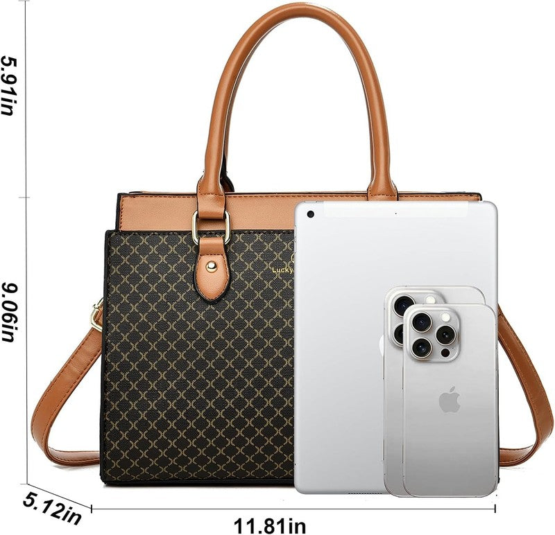 Women Handbags Purses Leather Dual-Tone Tote Shoulder Top Handle Satchel Bag2