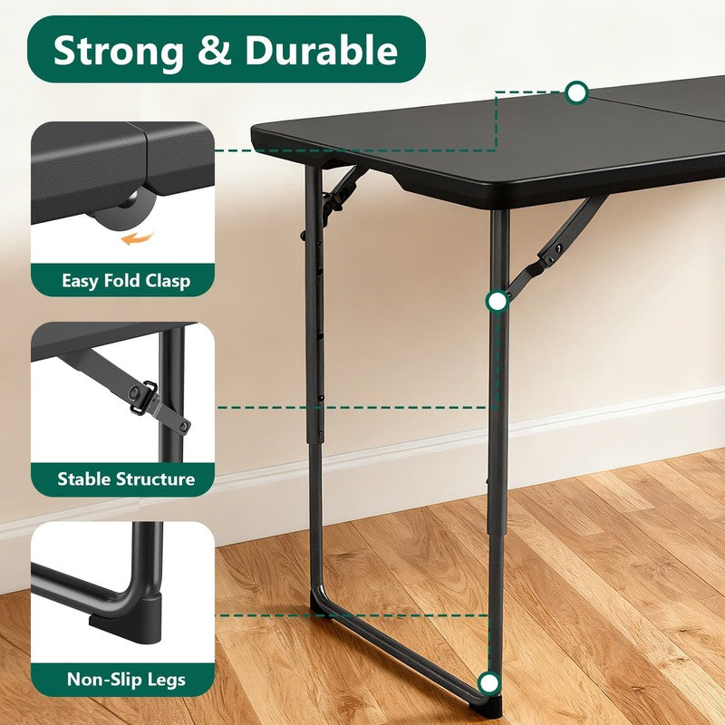 4 Ft Adjustable Height Folding Table, Max Load 400Lbs, Portable Camping Table wi7