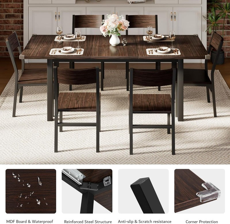63" Extendable Dining Table for 4 8, Square Wooden Dining Room Table with Metal 1