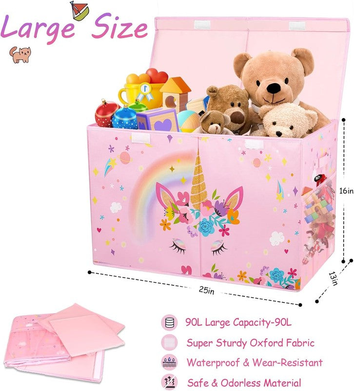 Large Toy Box Collapsible Kids Storage Organizer Bin Chest Pink7