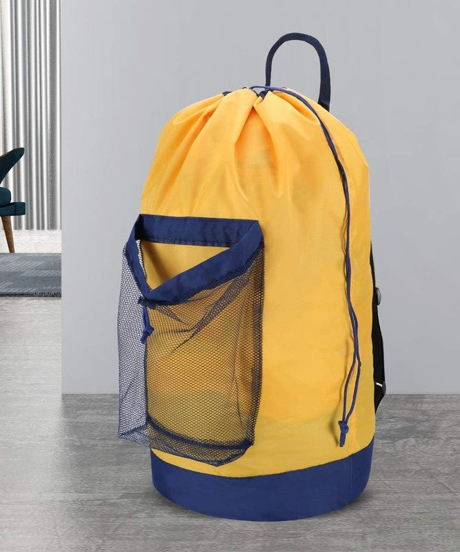 Backpack Laundry Bag with Straps & Pocket, Durable Nylon Clothes Yellow5