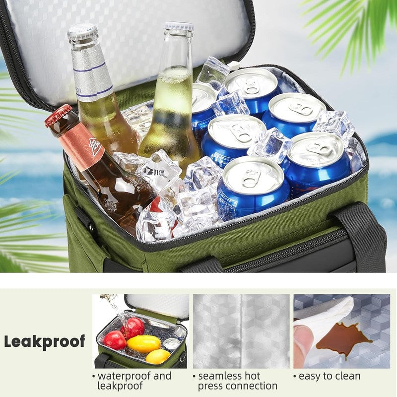 Insulated Lunch Bag & Box 15L Double Deck Reusable Cooler Tote Leakproof Green4