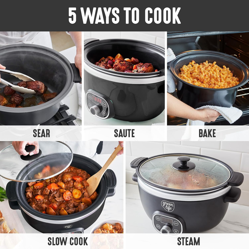 6QT Slow Cooker, Non-Toxic Pfas-Free Ceramic Nonstick Removable Interior Bowl, P5