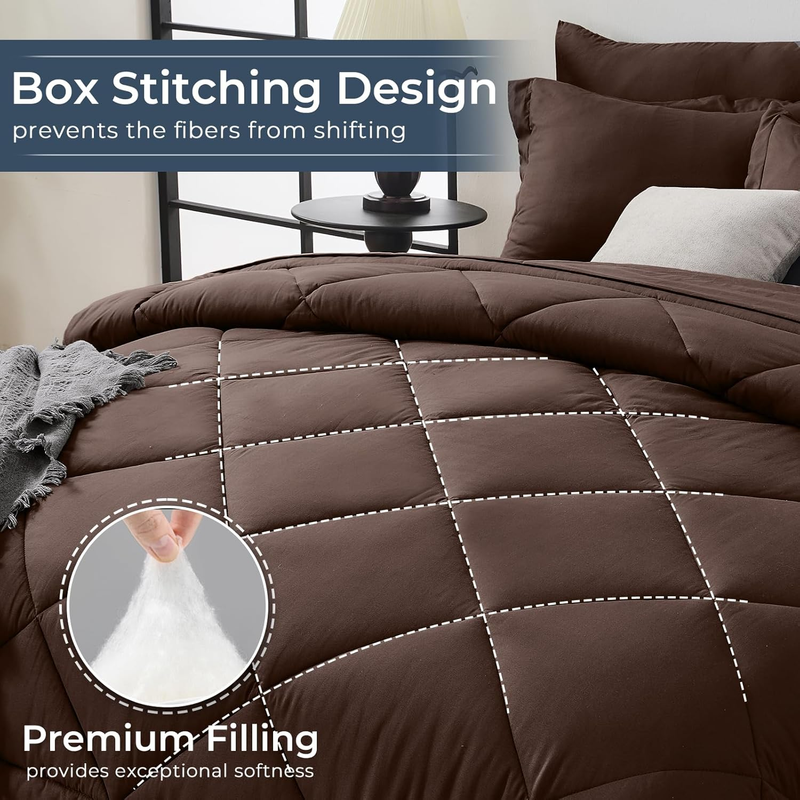 Brown Queen Comforter Set 7 Piece Bed in a Bag Ultra Soft  Pillowcases Shams Set3