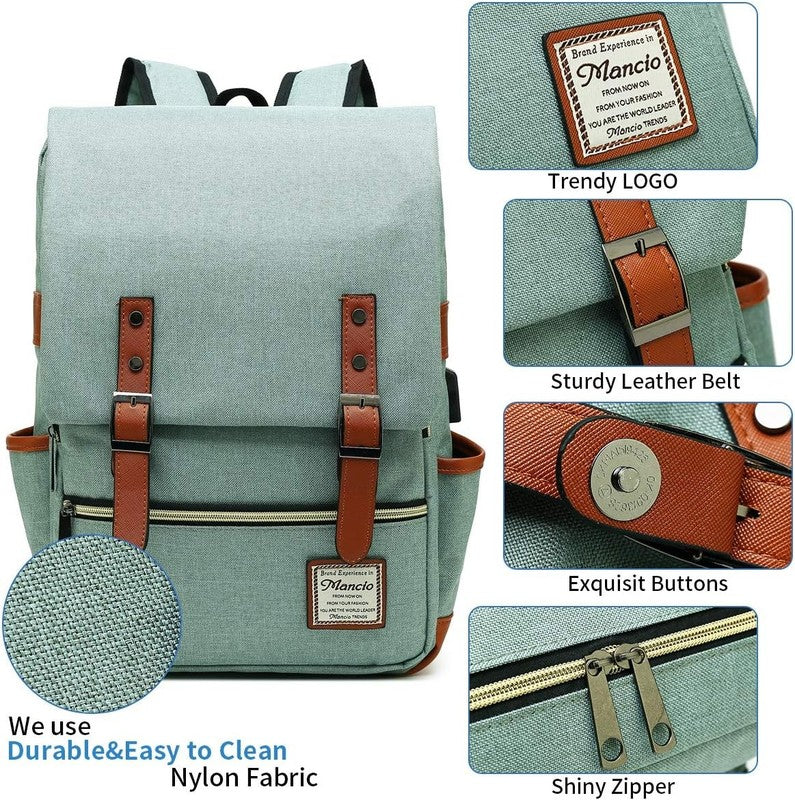 Vintage Laptop Backpack USB Charging Slim 15.6" Travel College Green3