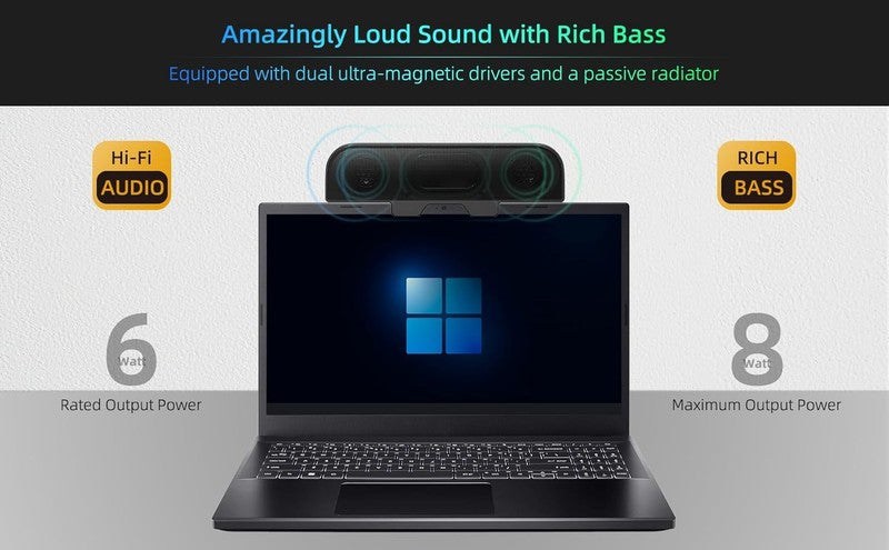 USB Computer Speaker for PC Monitor Loud Sound Bass Clamp with USB C Adapter2
