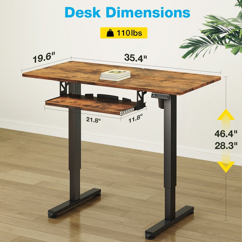 Electric Standing Desk 35" Adjustable Height w/ Keyboard Tray Home Office Brown4