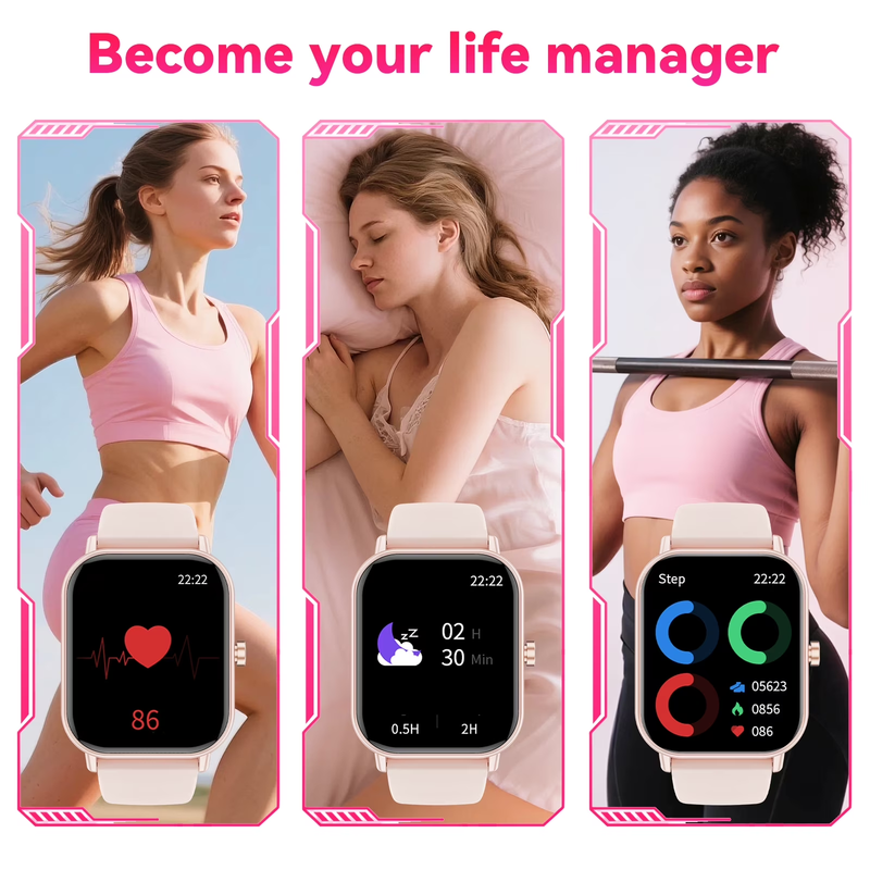 1.85" Smart Watch Android iPhone Call Fitness Tracker IP68 Pink4