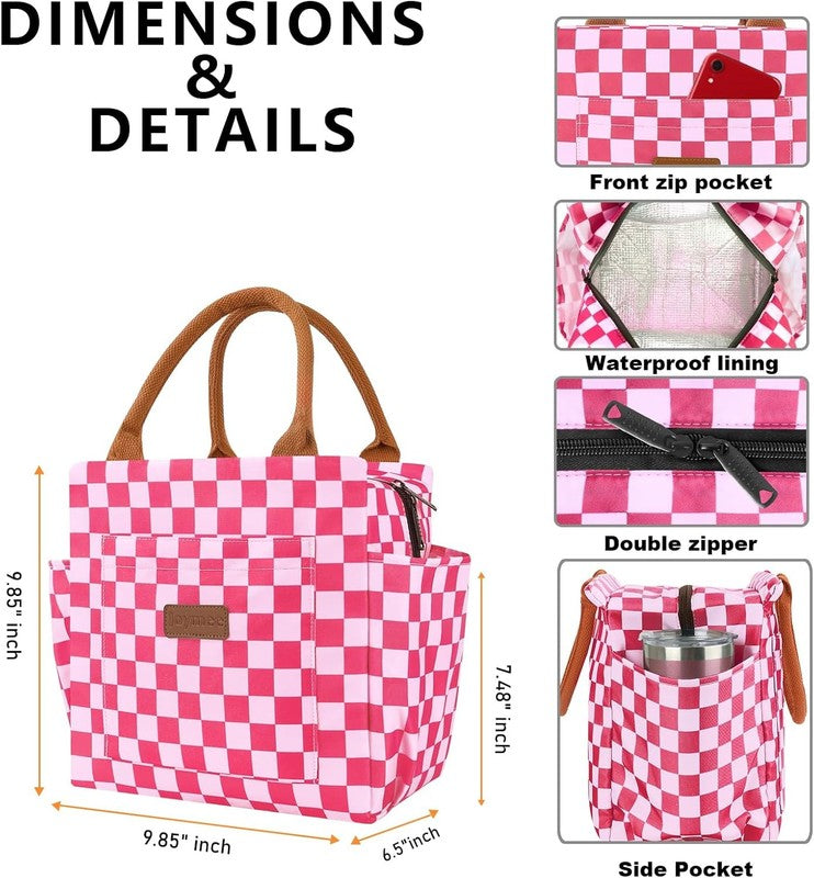 Insulated Lunch Bag Women Men Leakproof Large Cooler Tote w Bottle Holder Pink4