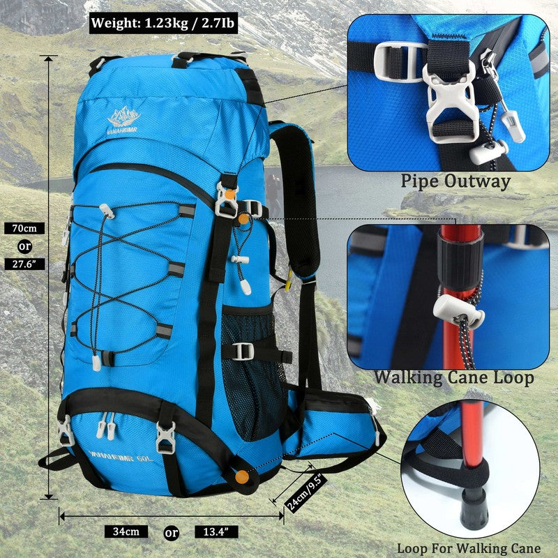 60L Travel Hiking Camping Backpack with Rain Cover, Backpack Water Resistant,Cli1