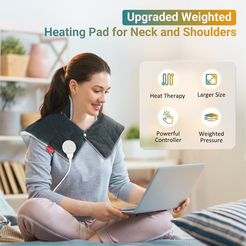 Large Weighted Electric Heating Pad, Flannel, 19" X 24", Gray1