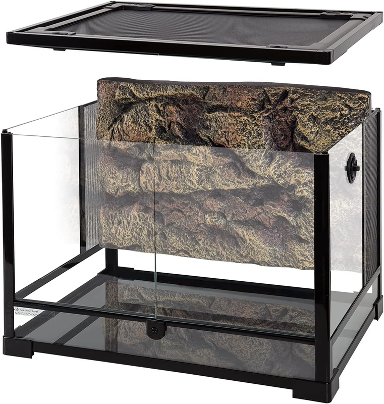 34 Gal Large Glass Reptile Terrarium w/ Foam Backgrounds Double Door 24"x18"x18"10
