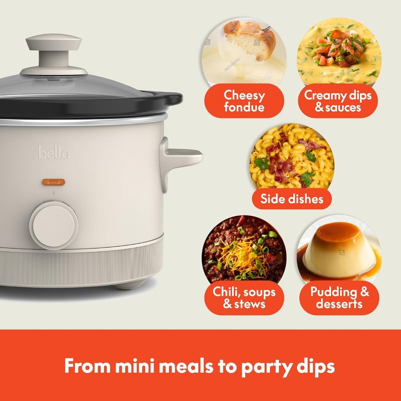 Bella 1.5Qt Slow Cooker, 3 Heat Manual, Nonstick Ceramic Pot, Glass Lid, Oatmilk5
